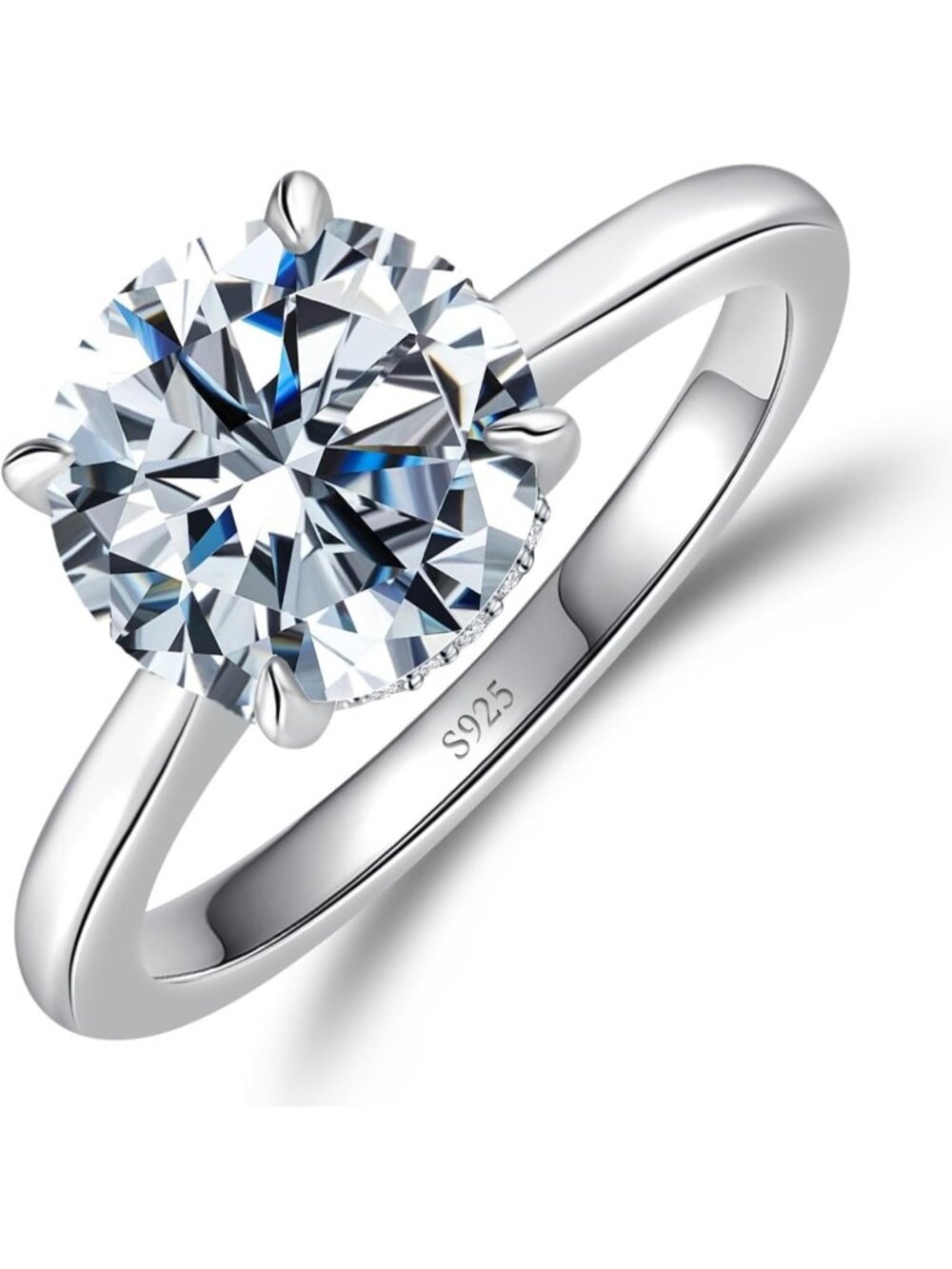 Stunning 925 Sterling Silver CZ Round Solitaire Engagement Ring, 18K Gold Plated